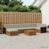 Lauko baldų komplektas Lauko sofos komplektas 8 pcs Natūrali ir šviesiai pilka