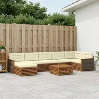 Lauko baldų komplektas Lauko sofos komplektas su pagalve 8 pcs Natūralus ir grietinėlė