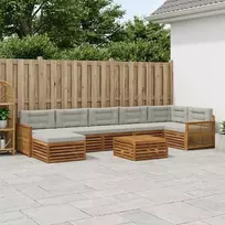 Lauko baldų komplektas Lauko sofos komplektas 8 pcs Natūrali ir šviesiai pilka