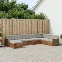 Lauko sofos komplektas 8 vnt. Natūrali ir šviesiai pilka