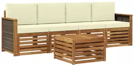 Lauko sofos komplektas su pagalve 5 pcs Natūralus ir grietinėlė