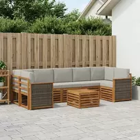 Lauko baldų komplektas Lauko sofos komplektas 8 pcs Natūrali ir šviesiai pilka