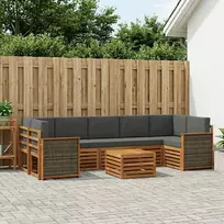 Lauko baldų komplektas Lauko sofos komplektas su pagalve 8 pcs Natūralus ir antracitas