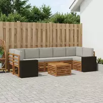 Lauko sofos komplektas 8 vnt. Natūrali ir šviesiai pilka