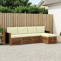 Lauko sofos komplektas su pagalve 5 pcs Natūralus ir grietinėlė
