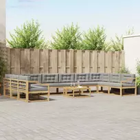 Lauko sofos komplektas 11 pcs Balta ir šviesiai pilka
