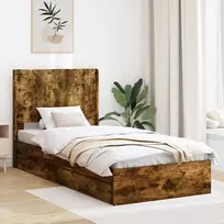 Lova Lovos rėmas su saugojimu ir nugara Dūminio ąžuolo 90 x 200 cm