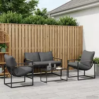 Lauko baldų komplektas Sodo Sofų Rinkinys 4 pcs Juoda ir Antracitas Plienas