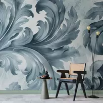 Fototapetai - Akmeniniai baroko ornamentai šviesiai pilkai mėlynais tonais