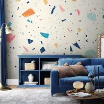 Fototapetai - Terrazzo su dideliais spalvotais elementais šviesiame fone