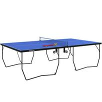 SPORTNOW lauko stalo teniso stalas, sulankstomas stalo teniso stalas su tinkleliu, ratukais, 2 stalo teniso lazdomis, 3 kamuoliukais, plieninis, mėlynas, 274x152,5x76cm