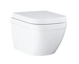 Pakabinamas tualeto unitazas Grohe Euro Ceramic Rimless Triple Vortex su Soft Close + quick release dangčiu 39693000