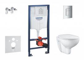 Tualeto komplektas Grohe Solido rėmas, Bau Ceramic Rimless klozeto puodas, chromuota apdaila ir SoftClose dangtis 15BB1100