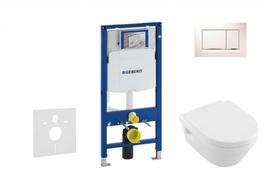 Tualeto rinkinys Geberit Duofix rėmas su Villeroy & Boch Rimless klozeto dubeniu ir SoftClose dangčiu, Sigma30 balta mygtukas
