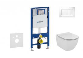 Geberit Duofix rėmo komplektas su Ideal Standard Tesi AquaBlade Rimless pakabinamu klozetu, SoftClose dangčiu, Sigma30 balta/chromu mygtuku, modelis 111.300.00.5 NU5