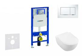 Tualeto unitazo komplektas Geberit Duofix rėmas su Villeroy & Boch unitazu, SoftClose dangčiu, su balta/chromu Sigma30 mygtuku