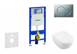 WC komplektas Geberit Duofix rėmas su Villeroy & Boch tualetu, SoftClose dangčiu, Sigma01 matinio chromo mygtuku, 111.300.00.5 NI3