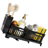 Pakabinamas kriauklės organizatorius reguliuojamas indų džiovintuvas juodas
