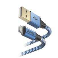 Hama 00201553 Reflective Charging Cable, USB-A to Lightning 1.5m Nylon blue