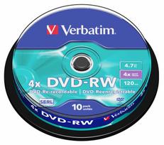 Verbatim DVD-RW Matt Silver 4.7GB 10-pack
