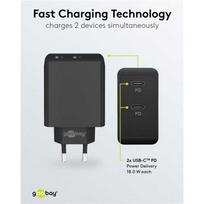 Goobay USB-C dual fast charger, 35W PD, black, 2x USB-C
