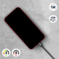 Tellur Minimalist USB-C to Lightning Cable, 3A, 1m, PD27W, Black