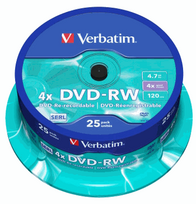Verbatim DVD-RW 4.7GB 4x, 25-pack (252960)