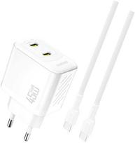 Dudao A28PCEU 45W 2xUSB-C+ Cable, USB-C, 1m, White