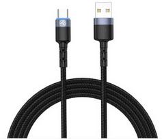 Tellur USB to Type-C Data Cable with LED, 1.2m, Black, Nylon Braid