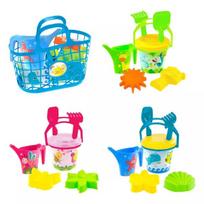 Smėlio rinkinys plastikinėje paplūdimio pintinėje, 7 dalių – ASORTIMENTAS
