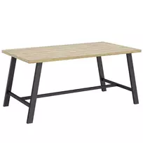 Lauko kavos staliukas, stačiakampis metalinis staliukas su medienos imitacijos stalviršiu, 100 x 55 cm, rudas