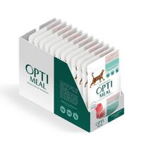 Optimeal ™ sterilizuotoms katėms ir kastruotiems katinams su jautiena ir kalakutienos filė drebučiuose, 85 g x 12 vnt