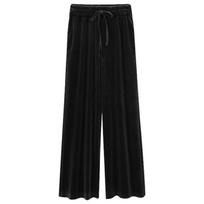 M~6XL Didelio dydžio auksinio aksomo plačios kelnės, Moteriškos kelnės, Laisvos didelio dydžio, Aukšto juosmens moteriškos kelnės, Stambiosios sesės, Plonos kasdienės kelnės M juoda