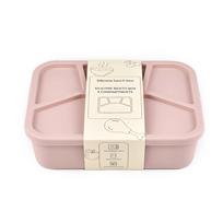 Silicone Bento Box,FourCompartments,Reusable Silicone Lunch Box,Thickened and Leak-Proof Food-Grade Divided Lunch back to school 4 šviesiai rausvos spalvos