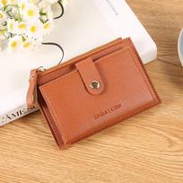 Ultra-thin Women's Leather Wallet with Card Slots and Zipper Closure – Large Capacity, Solid Color Design ruda