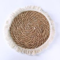 Japoniška rankų darbo izoliuota šiaudų pynimo apvali padėkliukas 25cm with Tassel