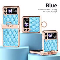 Žiedo laikiklio vyrio apsaugos odinis dėklas Samsung Galaxy Z Flip 5 4 3 5G mažiems kvapniems vėjams atsparus smūgiams dangtelis For Z Flip 3 mėlyna
