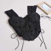 Moteriški tvarsčiai Seksualūs nėriniai, netaisyklingi viršūnės be petnešėlių Tvirti, klostuoti, apkarpyti viršutiniai viršutiniai drabužiai su liemenėlės įklotu 2024 m. Moteriški vasariniai ploni viršutiniai drabužiai be nugarų S juoda