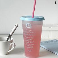 Kawaii vandens puodelis su dangteliu ir šiaudeliu kavai, sultims, pienui, arbatai. Miela plastikinė vandens buteliukas, nešiojamas, daugkartinio naudojimo, be BPA.