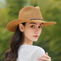 Big eave hat cowboy hat female versatile sunshade papyrus western cowboy hat summer sun protection beach fisherman straw hat M（56-58cm） ruda