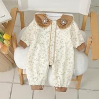 Baby Girl Floral Print Onesie - Pure Cotton, Long Sleeve, Spring/Autumn Style, Newborn Outerwear Size 90