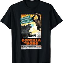 Godzilla prieš Kongą - Titan-Vision Retro Plakatas Unisex Suaugusiems Vaikams Juodi Trumpomis Rankovėmis Marškinėliai S juoda