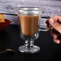 Double Wall Glass Irish Coffee Mug Bubble Tea Milkshake Cup Ice Cream Cup with Handle Milk Fruit Juice Glass Cup 200ML