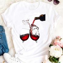 Womens Fashion Wine Glass Print Trendy Womens Base Layer Halfsleeved Womens Wear Shortsleeved Women Tshirt for Summer S