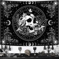 VIKAMA Black and White Skull Tapestry Hippie Natural Botanical Floral Aesthetic Living Room Dormitory Wall Hanging Home Decor 74x94cm(29x37in)