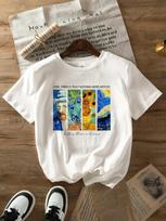 Vincento van Gogho abstraktus meno paveikslas Spaudinys Apvaliu kaklu T-shirt Trumpomis rankovėmis Atsitiktinis viršutinis drabužis Vasarai ir Pavasariui Moteriški drabužiai S