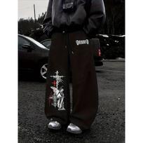 Essential Black Loose Wide Leg Sports Pants with Cool Abstract Pattern Print, Comfortable Street Style S