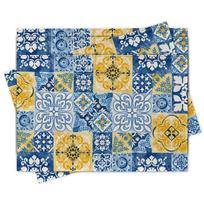 Marokiečių mėlynos keraminės plytelės padėkliukai (4 vnt. rinkinys), Vintažiniai itališki Amalfio pakrantės Azulejo valgomojo padėkliukai, Stalo dekoras 4Pcs-12"X18"