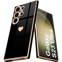Dėklas Samsung Galaxy S23 Ultra - Silikoninis - Širdelės motyvas - Smūgiams atsparus - Lankstus - Apsauga nuo įbrėžimų juoda