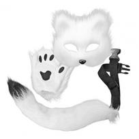 Pūstuoto kailio lapės uodega Katės letenos Pirštinės Vilko kaukė Rinkinys Karnavalui Rankų darbo Helovino Cosplay Kostiumo Aksesuarai balta